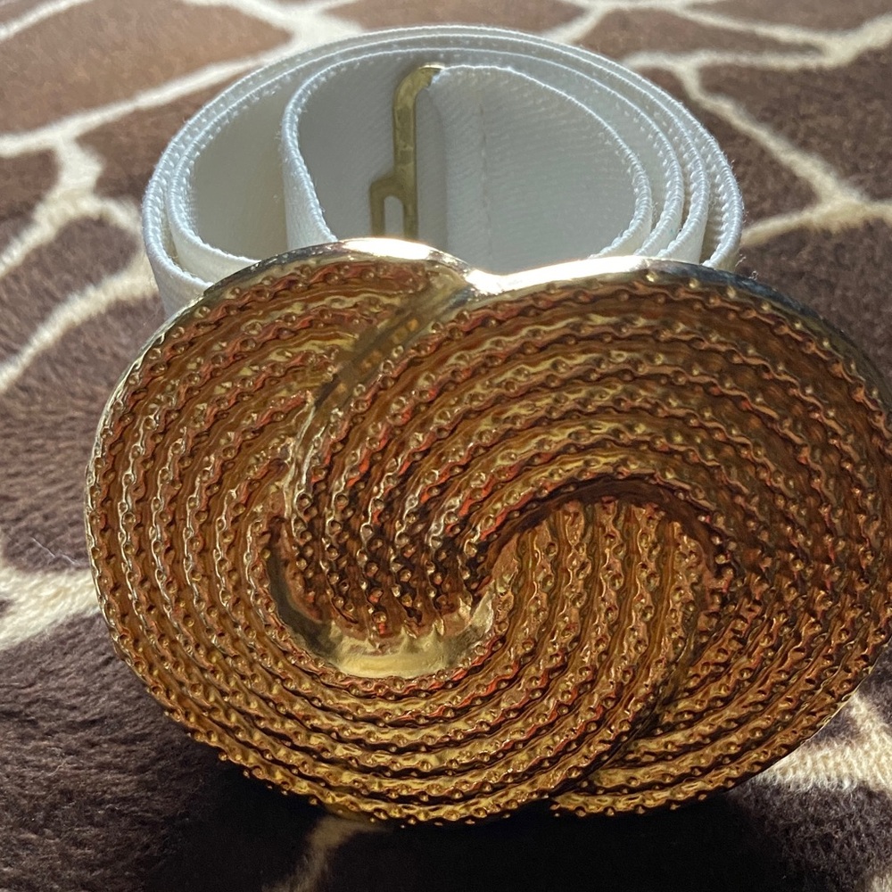 Vintage Nan Lewis Gold tone and White Elastic Belt